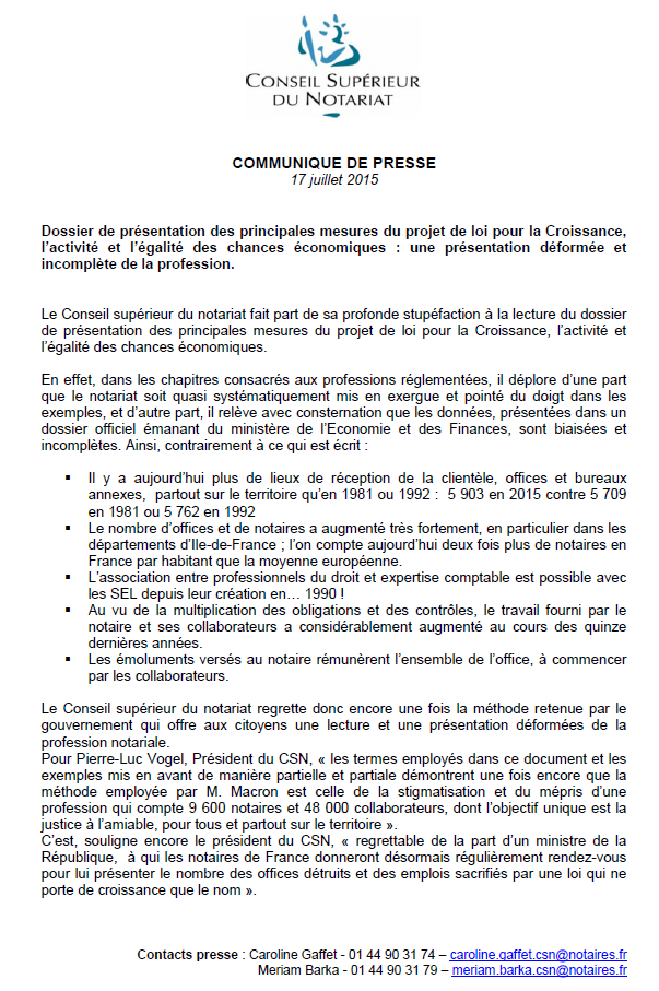 Campagne de comm Loi #Macron: Les <a href="/Notaires_CSN/">Notaires de France</a> dénoncent "une présentation déformée et incomplète de la profession"