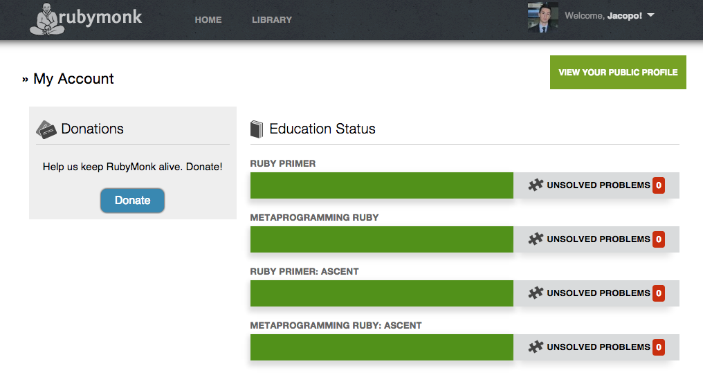 JacopoBeschi's tweet image. Completed all the #rubymonk tutorials! 
 yeah!