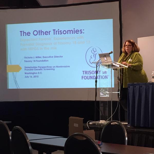 Trisomy18's tweet photo. #Trisomy18 's Victoria Miller briefs on implementation issues w/ #NIPT @ Stakeholder Conference #nipssym #ispd2015 http://t.co/GEUVYvHPtq
