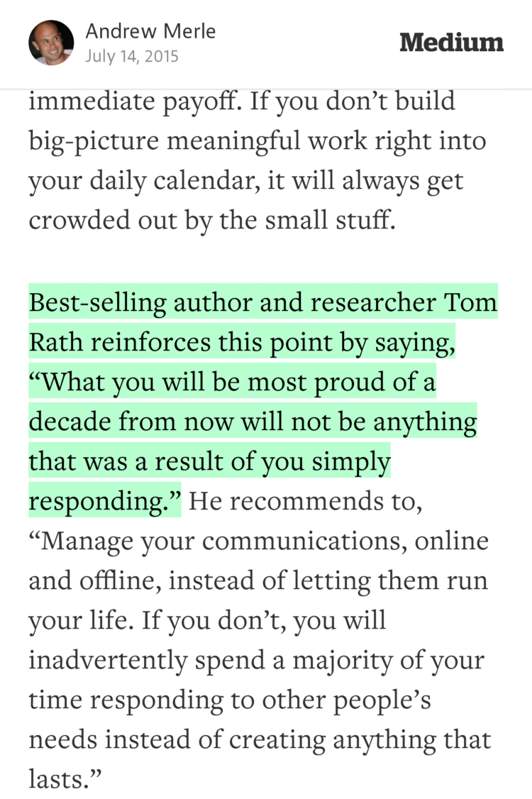 “Best-selling author and researcher Tom Rath reinforces this point by…” — Andrew Merle medium.com/@andrewmerle/w…