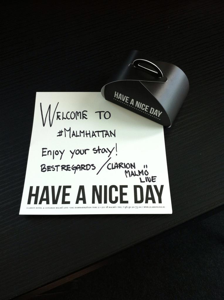 <a href="/Clarion_Live/">Clarion Malmö Live</a> lovely welcome. Tak! #malmo @VisitSwedenUK