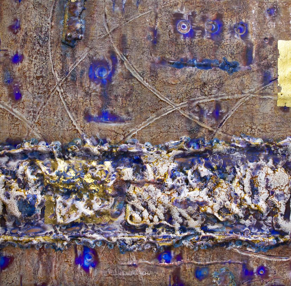 CW_Artist's tweet photo. "071114mu" #MultumSeries @SurfaceGallery1 :: #encaustic #painting #goldleaf #purple #BiltmoreVillage #AVLart #framed http://t.co/cW4sbJlLzJ
