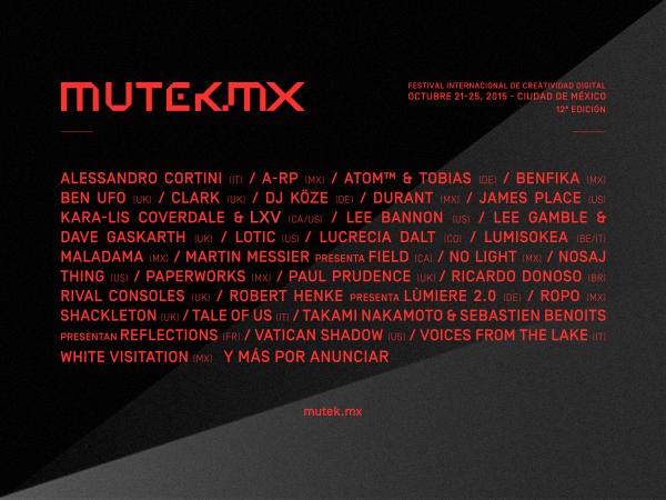 PlayPeopleT_MX's tweet image. Están listos para la 12ª edición de @MUTEK_MX #MUTEKMX #UKMX2015 #CDMX vimeo.com/mutekmx
mutek.mx
