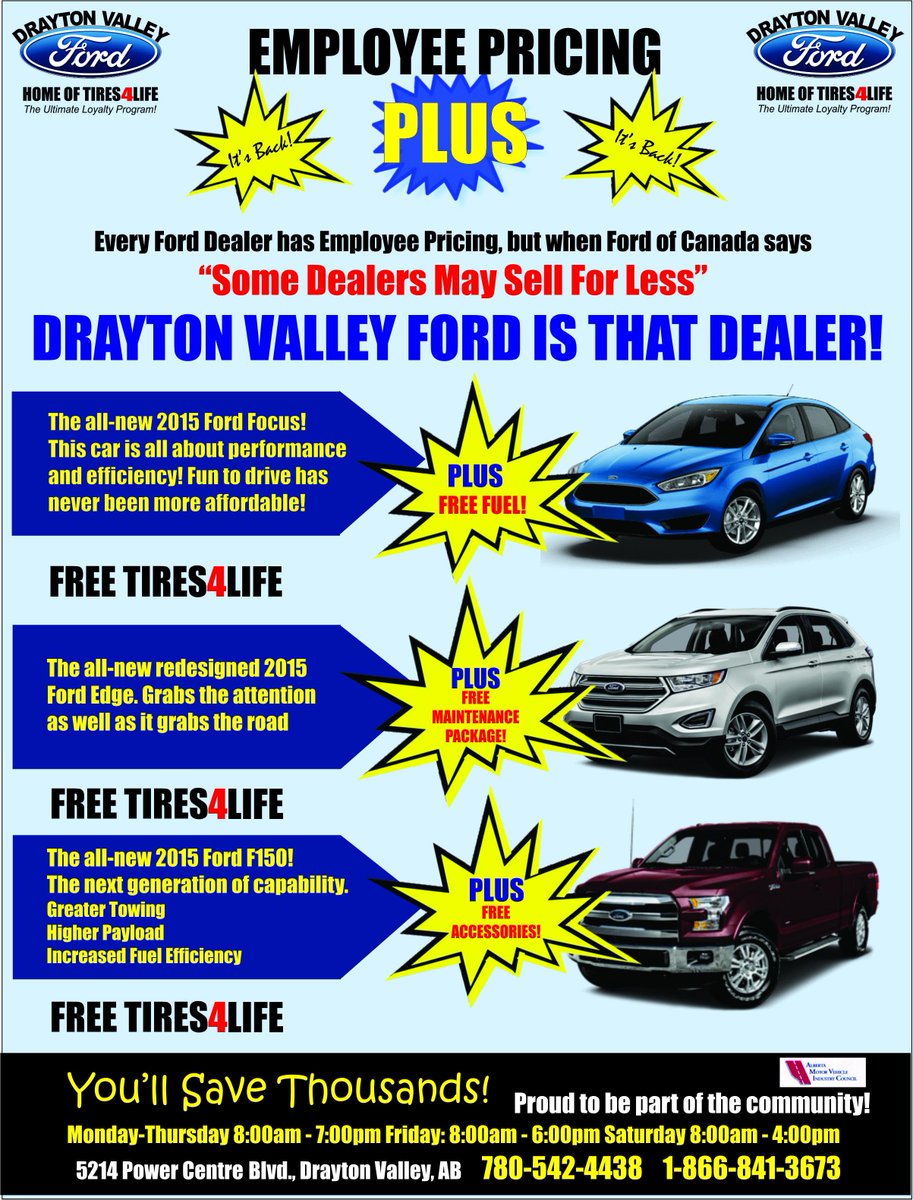 DVFord1's tweet photo. When Ford of Canada says "some dealers may sell for less" @DVFord1 is that dealer! #EmployeePricing #Ford #FordF150 http://t.co/dLP5V2wo9t