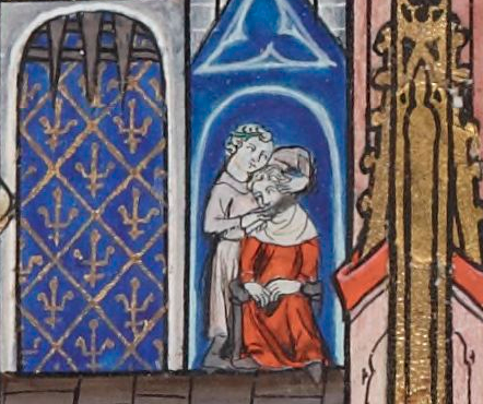 #MiniatureMoment: Meanwhile, on the same page, a c14th barber is in action. gallica.bnf.fr/ark:/12148/btv…
