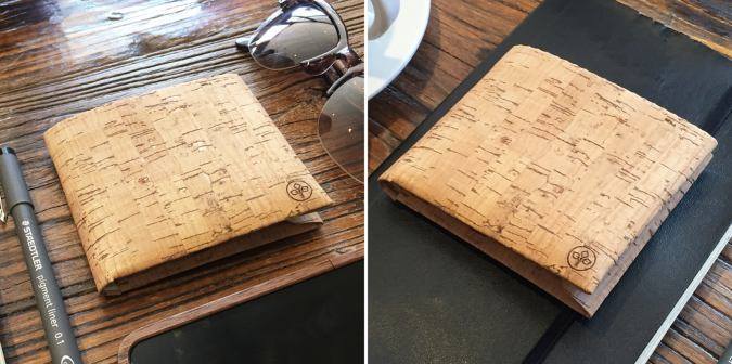 Handmade Origami One Slim BiFold Cork Leather Wallet By SeraphMade - Front Side On The Table …