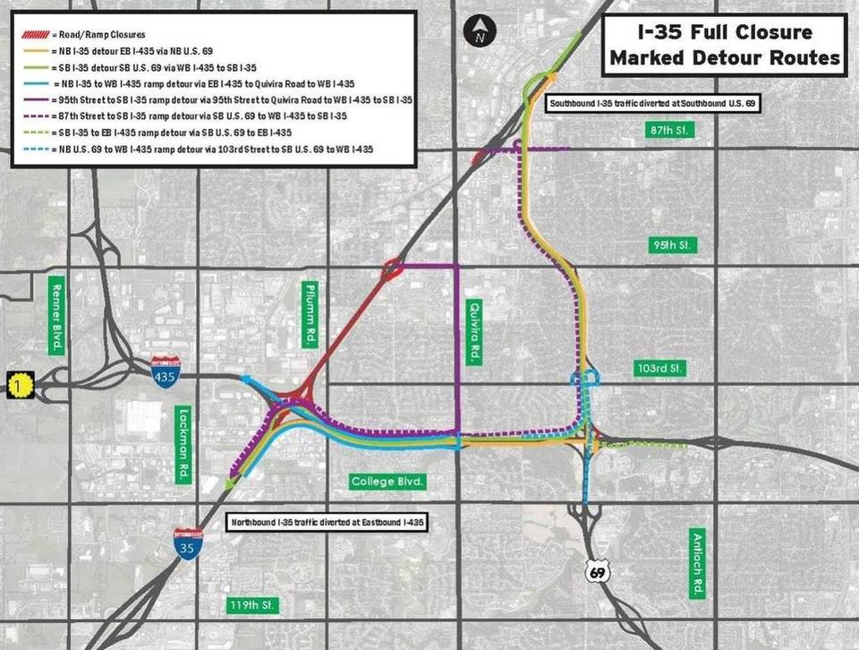 CityPlaceOP's tweet photo. RT @KCStar: I-35 to close in both directions this weekend near I-435 in JoCo. Details, map: http://t.co/8A2yw9hdz6 http://t.co/smdGr1GdDS