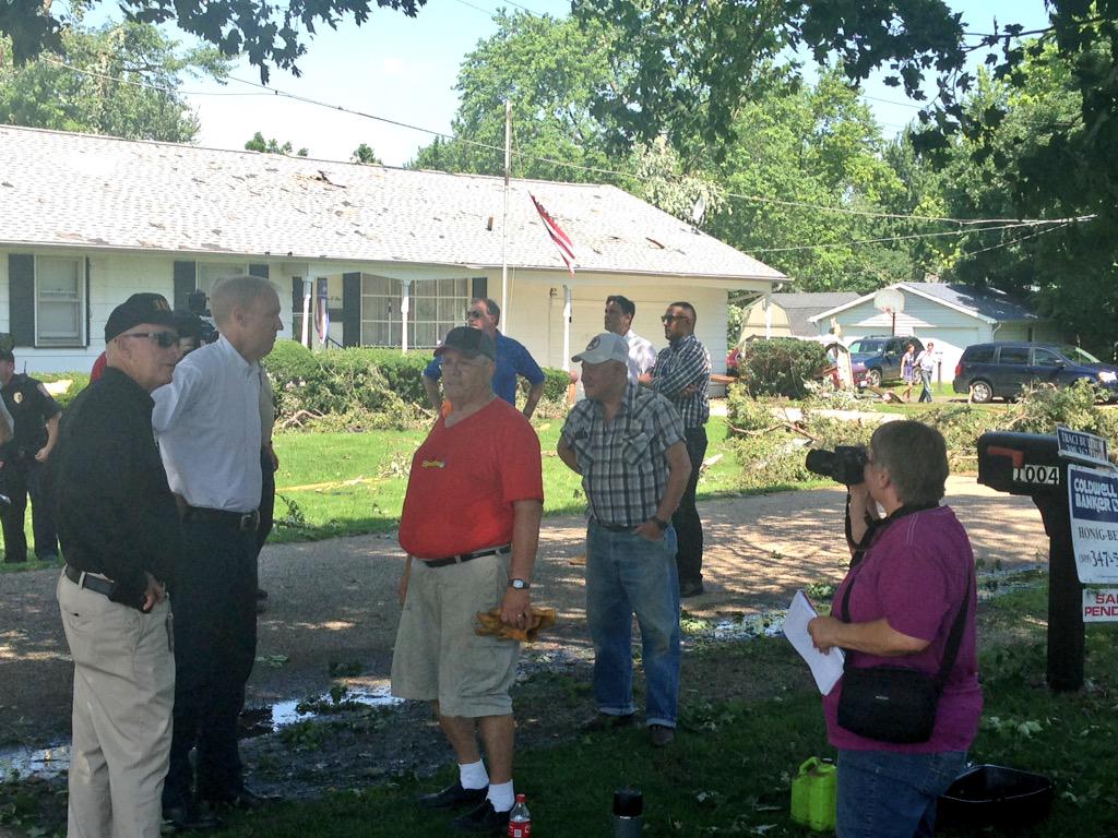 GovRauner's tweet image. Assessing the storm damage in Delavan. This community is strong and will persevere through this tough time.