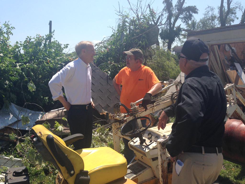 GovRauner's tweet image. Assessing the storm damage in Delavan. This community is strong and will persevere through this tough time.