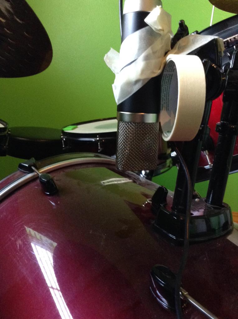 topwindowband's tweet photo. Improvising. Recording drums is hard and we only have one mic —Mitchell [|] http://t.co/dtBWdtDyW2