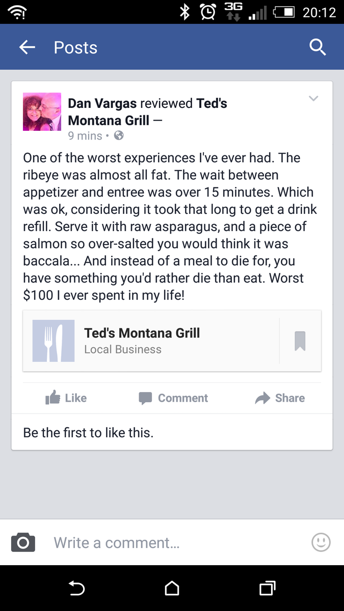 Redheadtwin75's tweet photo. #tedmontanagrill @tedmontanagrill #worstmealever http://t.co/450fVhD8gG