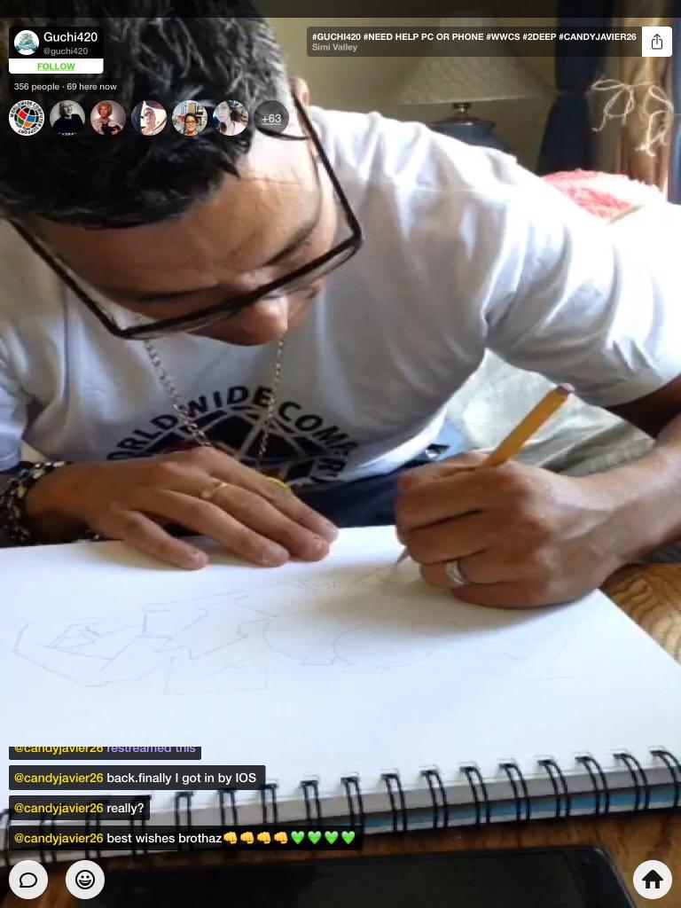 candyjavier26's tweet photo. Check my brotha @highguchi420 doing his art design & his LIVE w/ the #TEAMGUCHI
@meerkatstreams @AppMeerkat http://t.co/rPNw3FBiCX