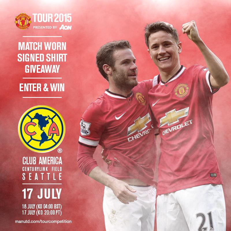 ManUtd's tweet photo. Enter for the chance to win a match-worn #mufc shirt from the #MUtour clash with Club America: http://t.co/m0yCZT97rW http://t.co/Wjmp6CChdW
