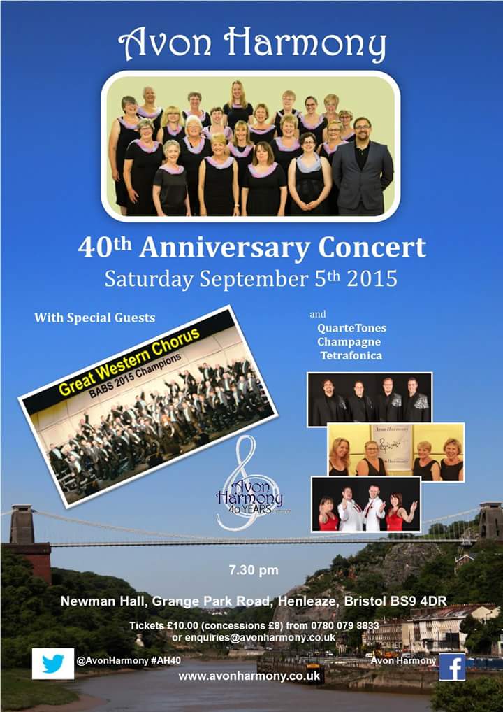 We're looking forward to joining <a href="/AvonHarmony/">Avon Harmony</a> for their 40th anniversary concert! Tickets available now! #AH40