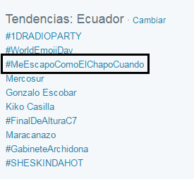 ZZRadio's tweet photo. Nuestro hashtag #MeEscapoComoElChapoCuando es ahora TT en #Ecuador 

--> http://t.co/NDakYa3DgN http://t.co/Zi0r77VM1e