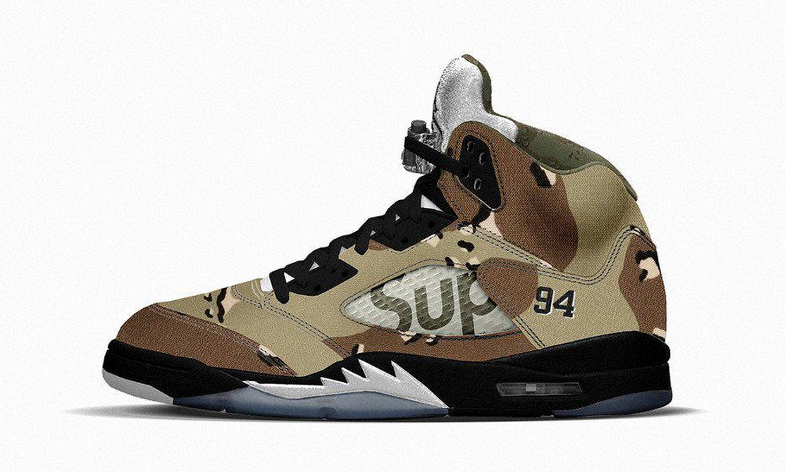 XXL's tweet photo. Whats the word on the Supreme x Air Jordan 5 “Desert Storm”?
http://t.co/SKDtrbmgGm http://t.co/KmH3VARaaA