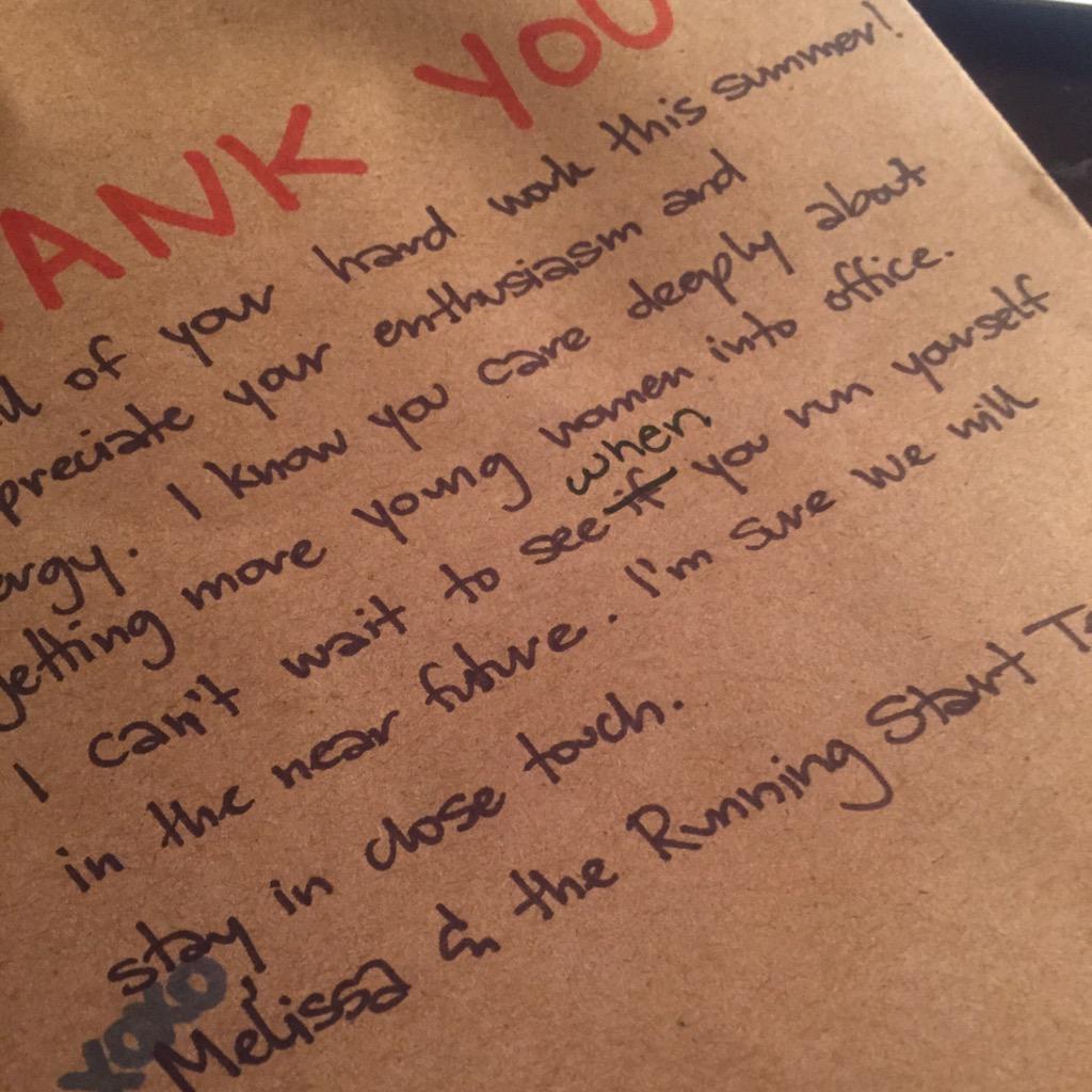 melisrichmond's tweet photo. Wrote #RunningStartInterns thank you notes after #YWPL2015 & @amandamdenardo replaced IF w/ WHEN about running! http://t.co/91MsCIo7KT