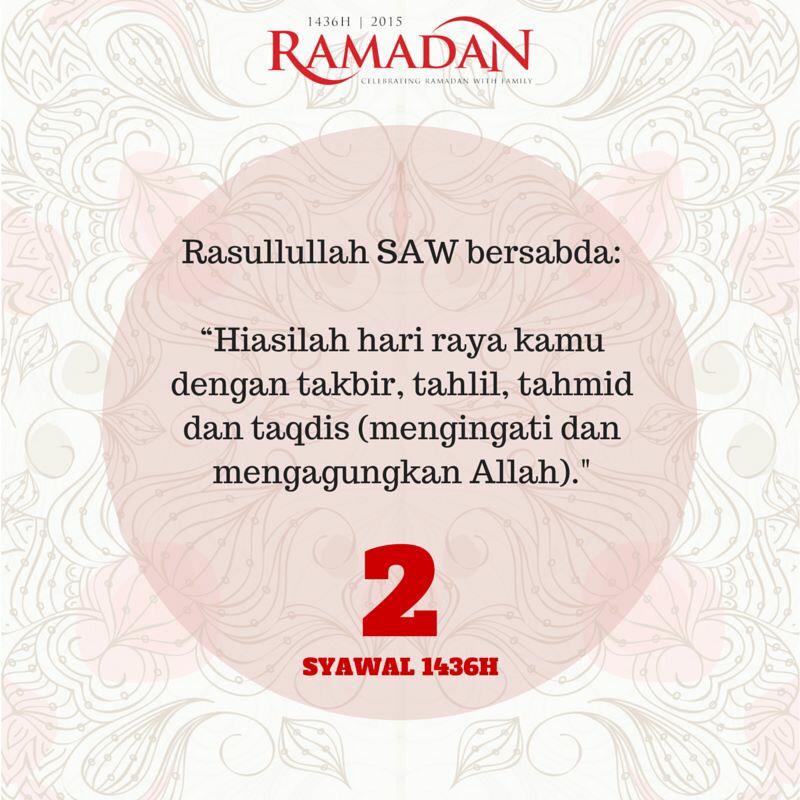 18 July 2015 :: 2 Syawal 1436H

STOP HARI RAYA SONG.
START TAKBIR HARI RAYA. (:

#RamadanSG #SyawalSG