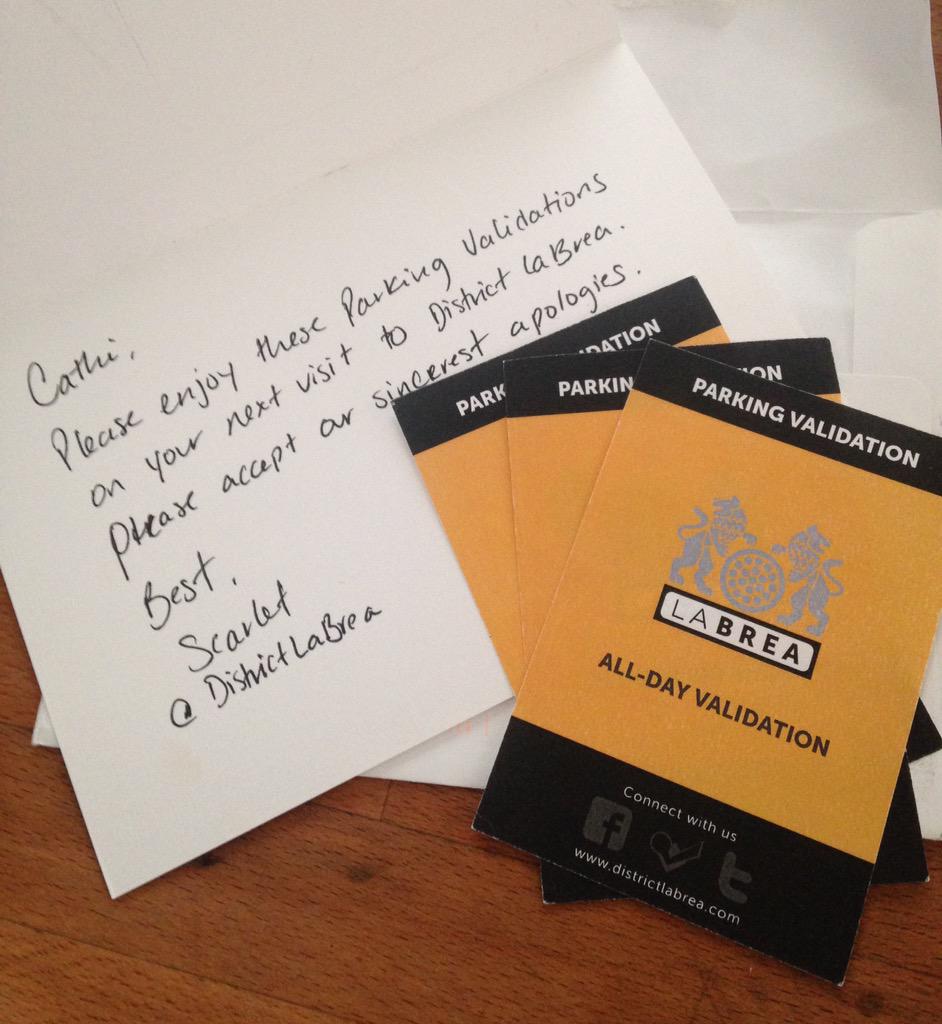 cathiperez's tweet image. @DistrictLaBrea thank you for the #alldayparkingpasses! #issueresolved! #happycustomer!!!