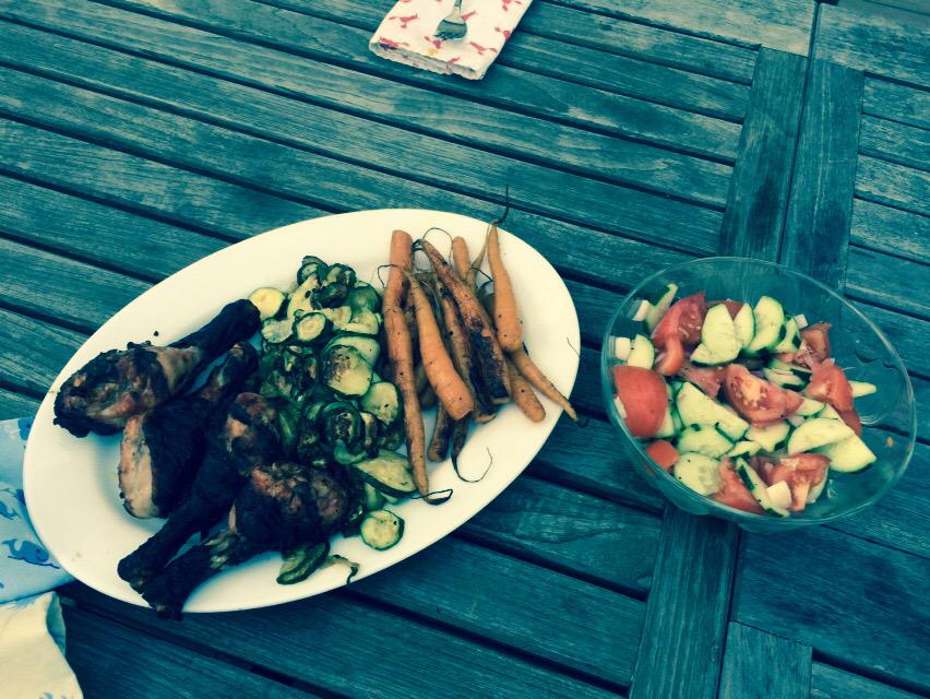 #organic #farm #fresh #local home delivery by <a href="/SweetGeorgiaPs/">Sweet Georgia P's</a> roasted carrots zucchini and chicken drumsticks #yum