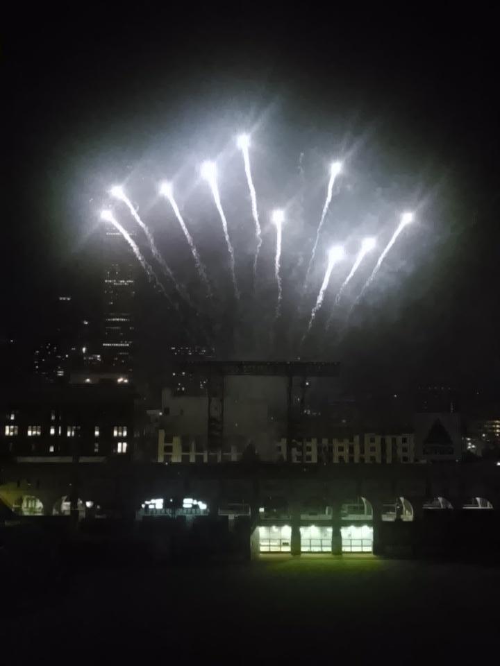 Texan_AT's tweet photo. Fun time #SWATA2015 
@Texan_AT current students, faculty, &amp; alumni
Fireworks - bet they're for @jssimpson9 HallOfFame http://t.co/VXRTHZVCus