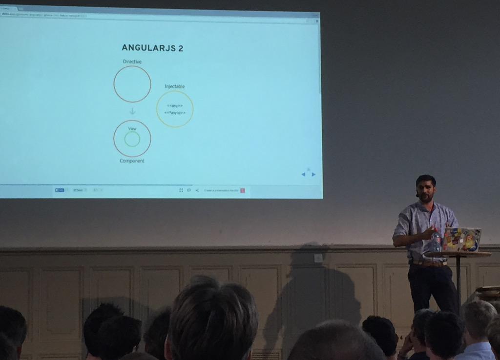 jbandi's tweet image. Comparing the architecture of #AngularJS with #Angular2. Interesting overview by @GionKunz at #SwissJS