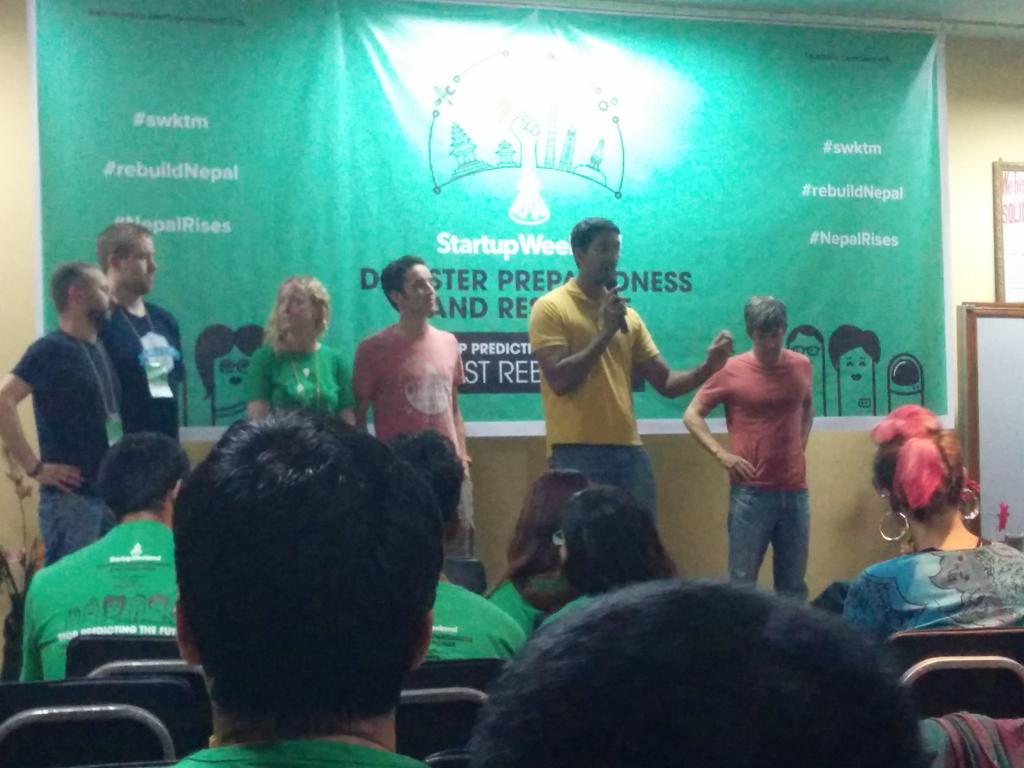 AmitAgrhere's tweet photo. Last team answering questions by the judges at startup weekend Kathmandu #swktm #RebuildNepal http://t.co/pfnRn6yJ9c