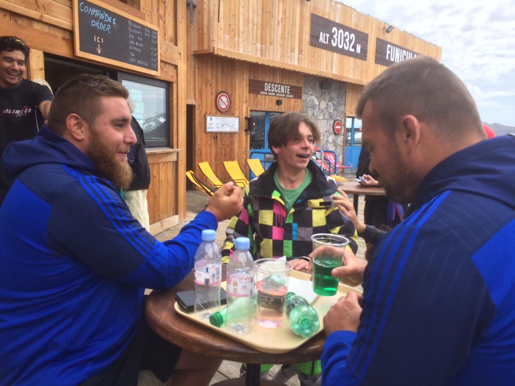French National Rugby Team enjoying a quiet break on the mountain... until Owen gives them an arm wrestling lesson!