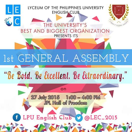 LEC_2015's tweet photo. See you there Lyceans !

#iambold
#iamexcellent
#iamextraordinary
#LEC2015 http://t.co/u20ip9RzEk