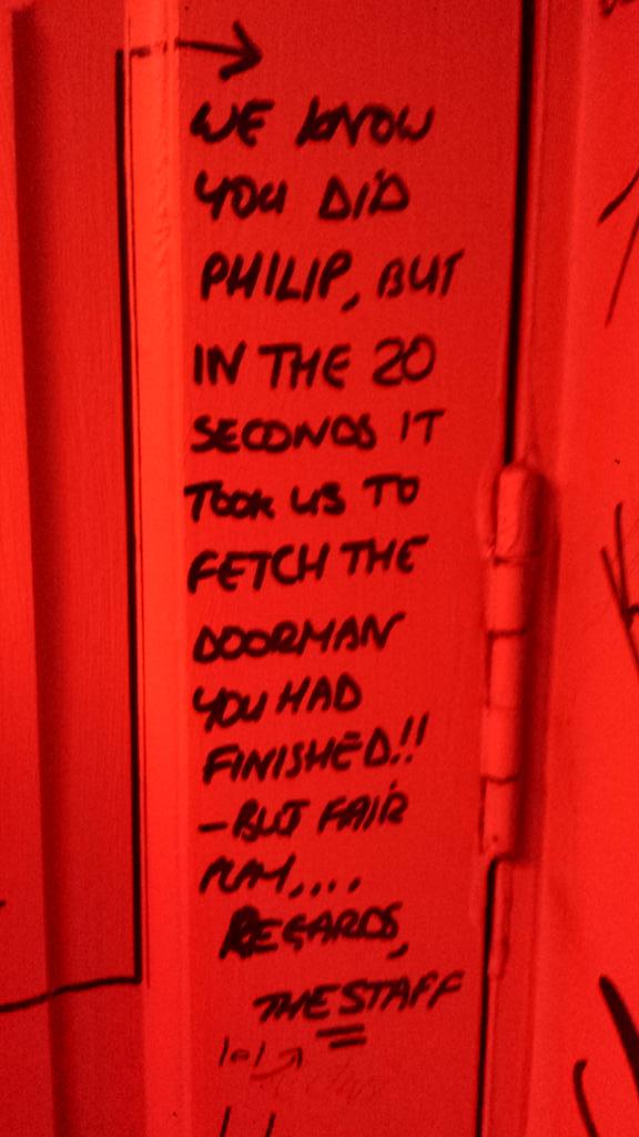 TheSonicScrew's tweet photo. Some fantastic bathroom graffiti from last night. Kind of the staff to respond! #BeforeFacebook http://t.co/9I5koMrrTH