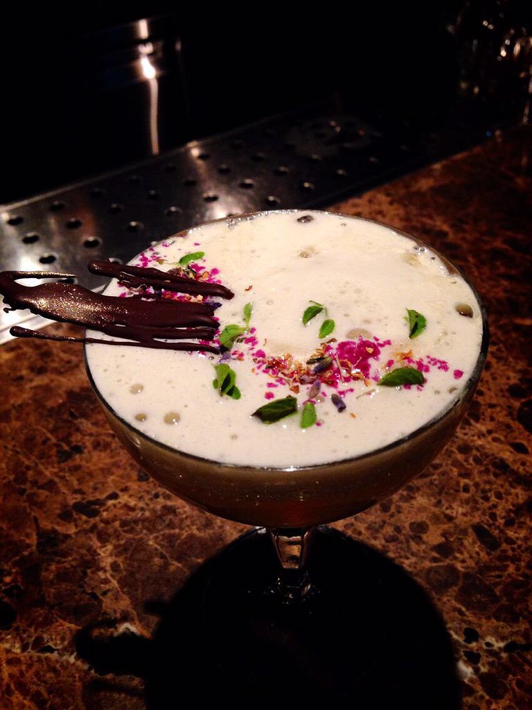 Jillbuleee's tweet photo. Sexy drink- have you ever tried a black bean soy drink? It's yum #Taipei #BarAlchemy #rum #gold #lavender #hazelnut http://t.co/YkGuMmyQog