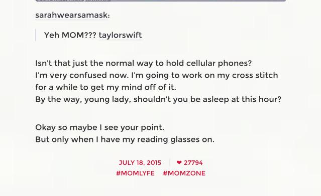 SwiftNYC's tweet photo. Taylor reblogged and replied to this on tumblr - hashtag #momlyfe 🎉 http://t.co/3uKqt8eFWl