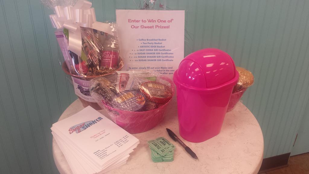 AppCoffees's tweet image. Enter to win these awesome prizes at @sugarshakercafe today  at their grand opening celebration.