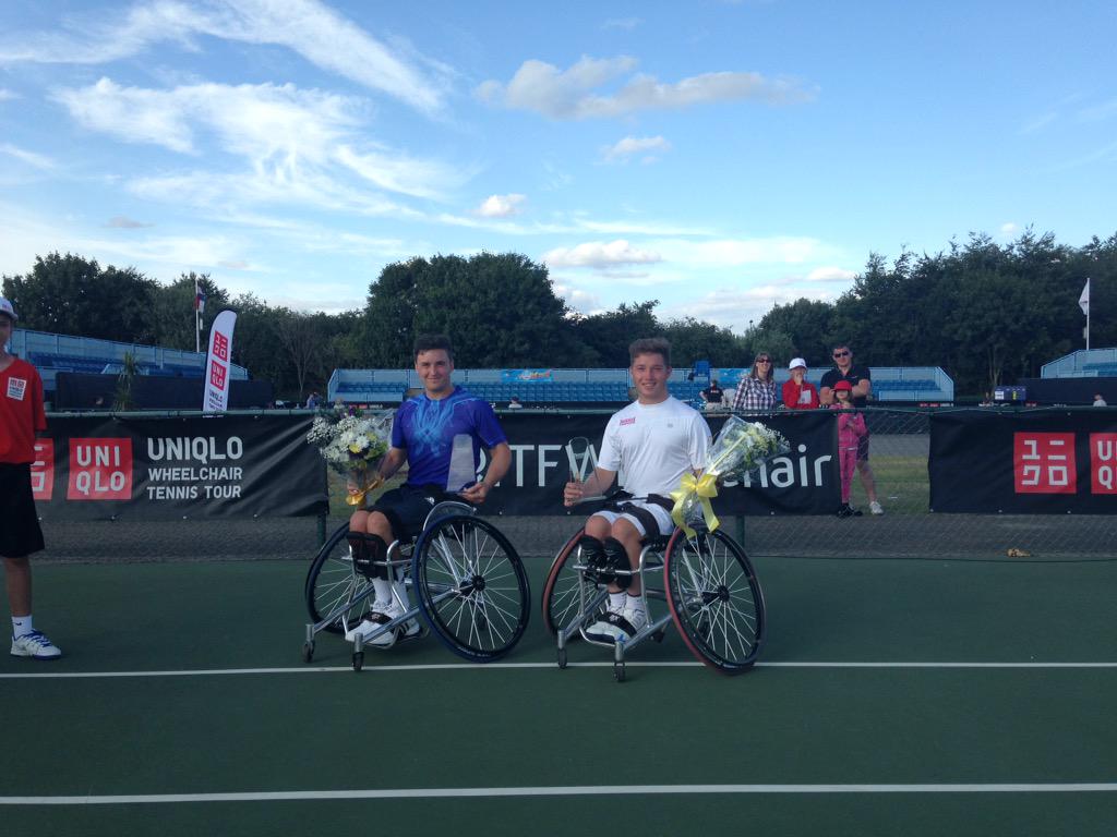 Super stuff from <a href="/alfiehewett6/">Alfie Hewett</a> <a href="/GordonReid91/">Gordon Reid</a> who win the #BritishOpenWTC men's doubles title 7-6(4) 6-4