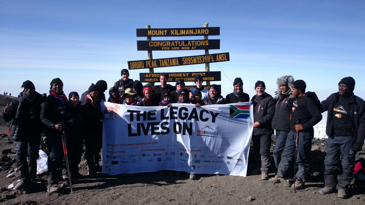 NelsonMandela's tweet photo. #Trek4Mandela climbers reach Uhuru Peak at the summit of Mt #Kilimanjaro in support of the #GirlChild #Dignity http://t.co/5GnRROFcYN