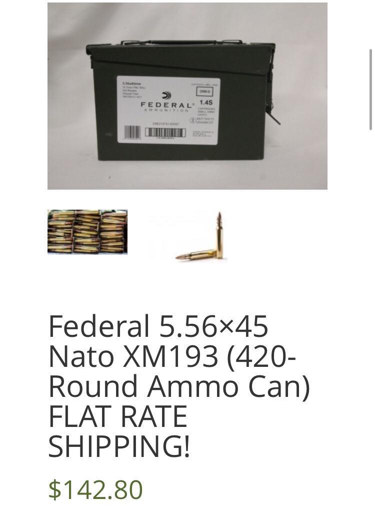 massammodotcom's tweet photo. Federal 5.56x45 NATO XM193(420 round ammo can) for $142.80! Lowest price! Grab your today before someone else does 😉 http://t.co/OXX36WcXSn