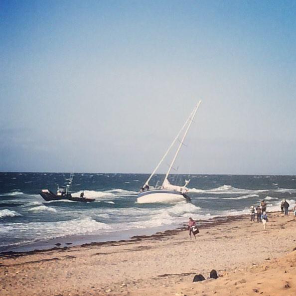 JonathanWich's tweet photo. The sailboat that ran aground today in Tisvilde, Denmark – in front of thousands at #MIL15 festival #ShipsInPics http://t.co/mwZspcSllK