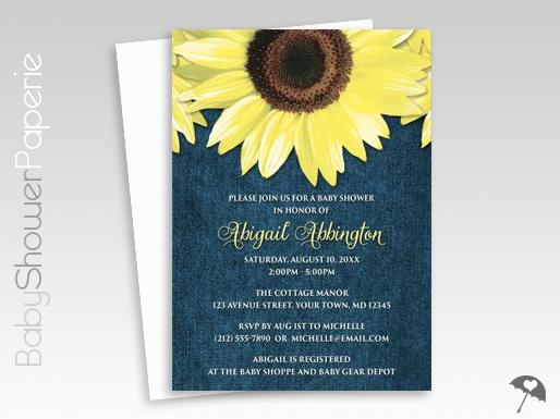 Rustic Denim Sunflower Baby Shower Invitations | #summer #sunflower #babyshower babyshowerpaperie.com/2015/07/rustic…
