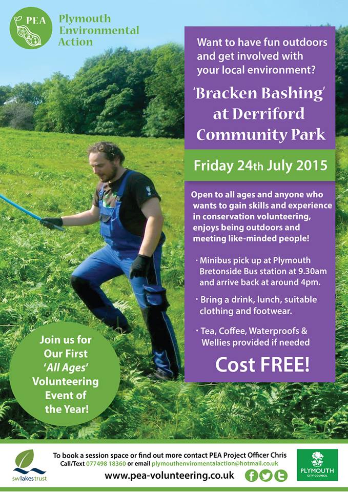 PEA_volunteer's tweet image. What are you up to for #loveparksweek? PEA are going #brackenbashing on friday 24th July #plymouth #devon #cornwall