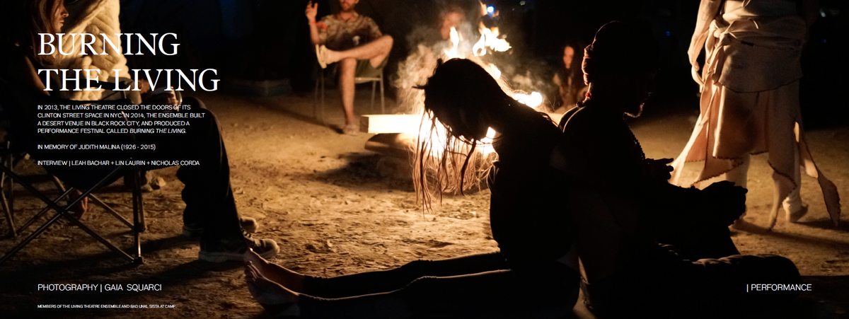 NicholasJCorda's tweet photo. With photos by @gaiasquarci, I speak to @LivingTheatre about their 2014 festival @ @burningman in @chancemag Issue 5! http://t.co/yTyeUTefcE