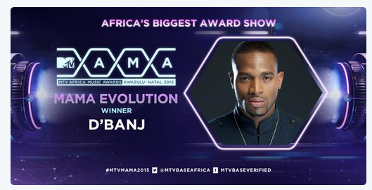 NTANewsNow's tweet photo. @iamdbanj wins #MTVMAMA2015 #EvolutionAward; dedicates award to Don Jazzy http://t.co/r1kgZtT6Zg
