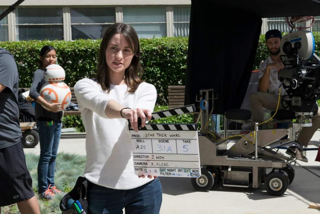 TrekWarsFilm's tweet image. Our #secondassistantcamera, Lindsey Troiano, #slates for #StarTrekWars. #2ndAC #StarTrek #StarWars