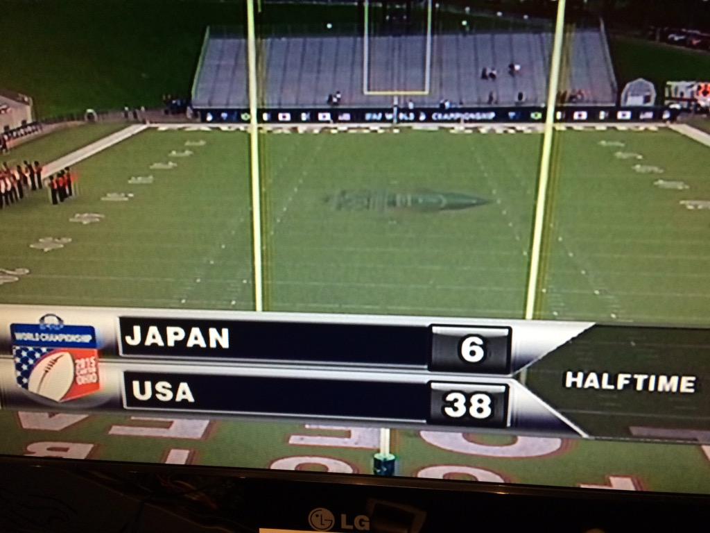 EduardoVarelaTV's tweet photo. ¡Lo que faltaba! Al medio tiempo 🇺🇸 🏈està aplastando 38-6 a 🇯🇵🏈 en la final del Mundial @IFAFOfficial #Canton2015 http://t.co/0Rhf5unEkq