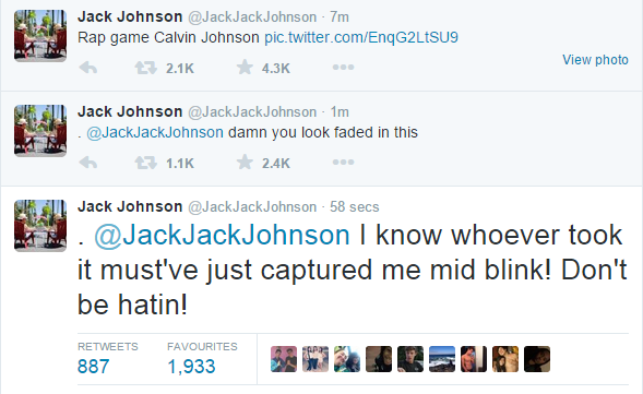 nebovab's tweet photo. everyones making drama on my timeline then theres jack johnson having a convo with himself lol gotta love him http://t.co/JjLfmCtn0m