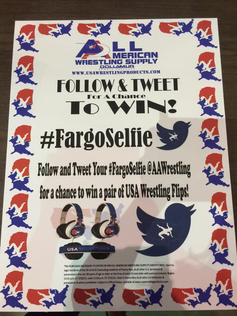 AAWrestling's tweet photo. Wrapping up day one here in #Fargo2015 make sure to get your #FargoSelfie! http://t.co/wiPUxKIWq4