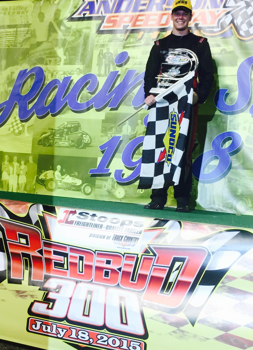 RacingAmerica's tweet photo. #REDBUD300 @erik_jones wins race number two of three for the triple crown at @AndersonSpeedwy http://t.co/miHwBKXyOP