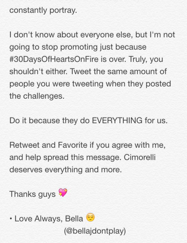 bellajdontplay's tweet photo. #30DaysOfHeartsOnFire
Read this!
Retweet & Fav if you agree.
Spread this message, all the CimFam needs to know. http://t.co/ykd1KBIoRx