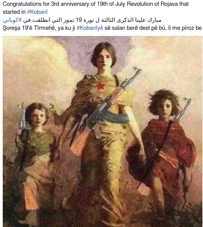 Ecologic_Rojava's tweet photo. #RojavaDevrimi3yaşında
#RojavaRevolution3Today
#YPJ #Women #resistance against fascist state/regime
in #MiddleEast http://t.co/1URL8jjZ6J