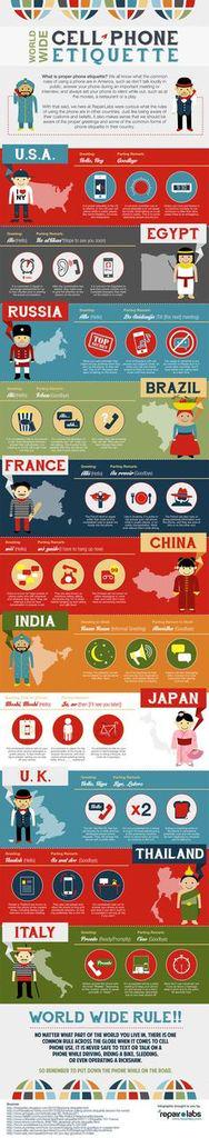 saveplan's tweet image. Cell Phone Etiquette Around the World by repairlabs via lifehacker #Infographic #Cell_Phone_Etiquette