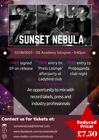 SunsetNebula's tweet photo. So excited to announce we play O2 Academy Islington on Friday 21/08! Facebook event here: http://t.co/hPsW2al4eT http://t.co/eafG0U2QrZ
